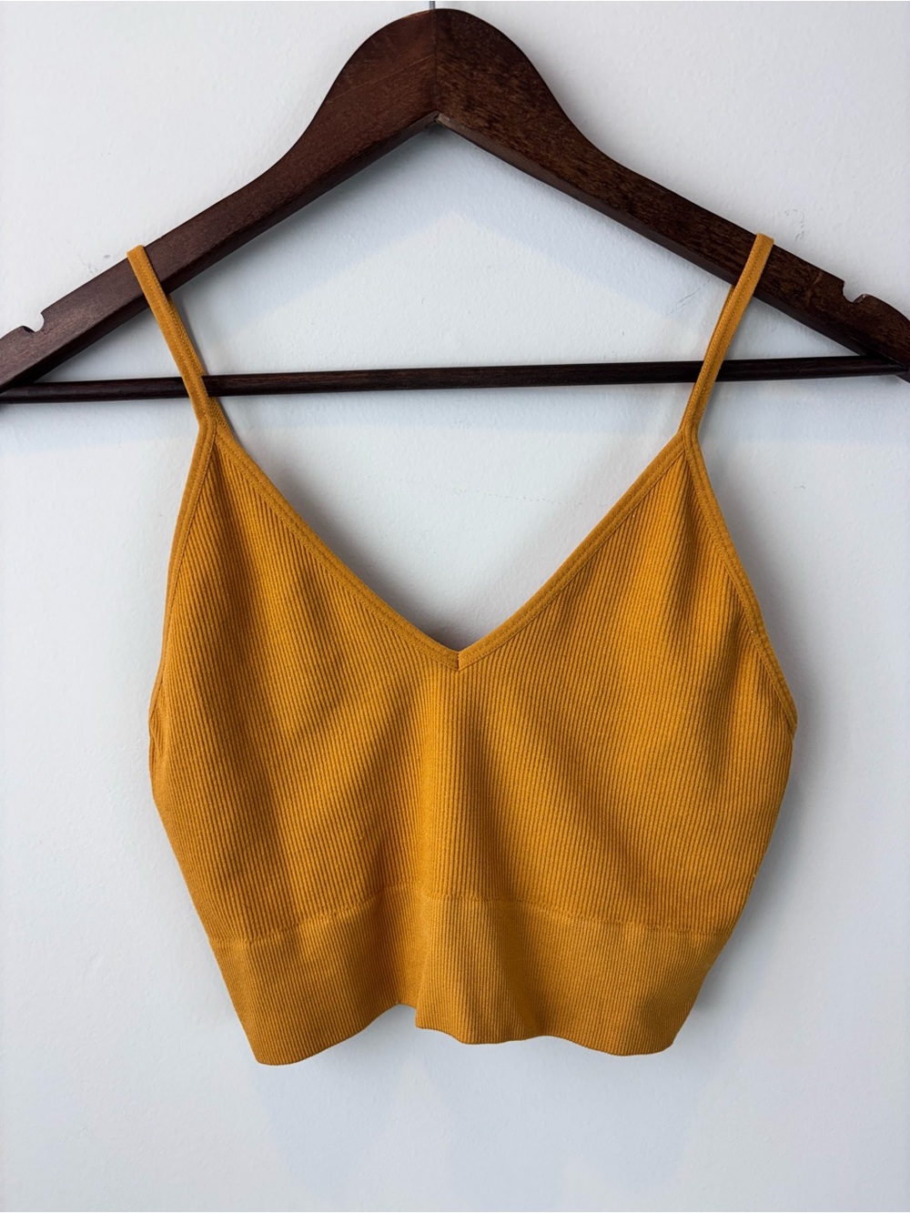 Bozzolo Mustard Yellow Ribbed Cami Tank Bralette Adjustable Straps M/L Stretch